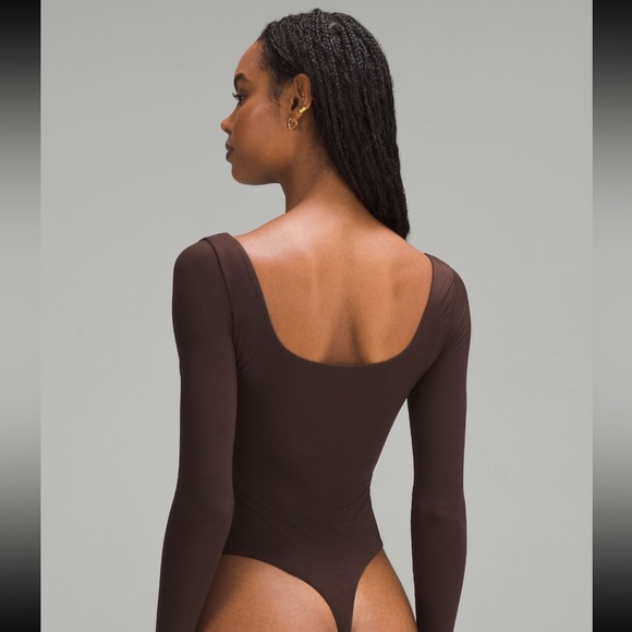 Lululemon Wundermost ultra soft nulu square neck long sleeve bodysuit Brown L. - Picture 4 of 7